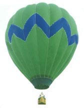 Picture of bright green balloon with a blue zig zag